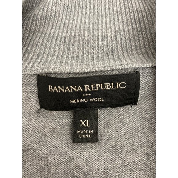Banana Republic Men's M Quarter-Zip Merino Wool Blend Sweater Gray Pullover - Picture 7 of 14